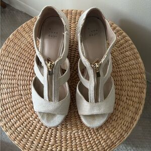 Beige Canvas Zip-Front Espadrille Wedge Sandals | Strappy Summer Platform Shoes